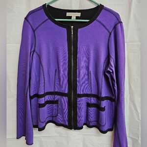 Laura Ashley Violet Zip-Front Cardigan with Black Contrast